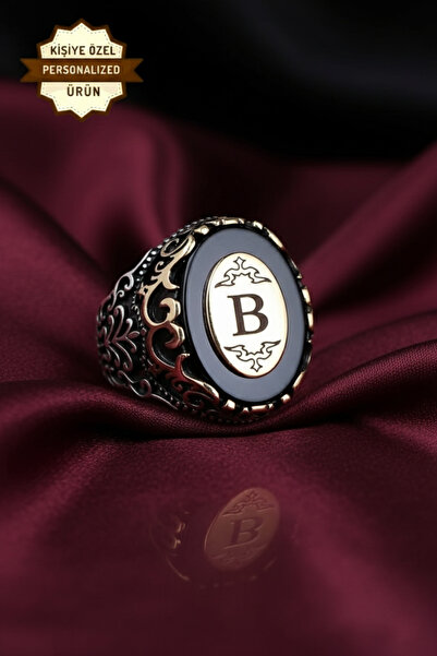 Piyera Gümüş Kişiye Özel İsimli Akik Taşlı Gümüş Erkek Yüzüğü