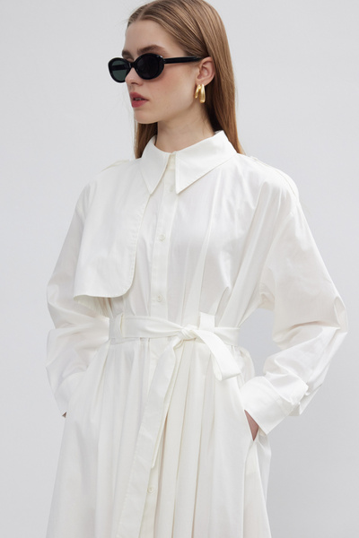 BE BLUE EKRU PAMUKLU TRENÇ ELBİSE