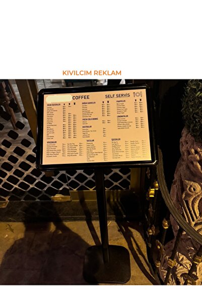 KIVILCIM PLASTİK VE REKLAM ÜRÜNLERİ SİYAH ALÜMİNYUM A3 AYAKLI MENÜ PANOSU