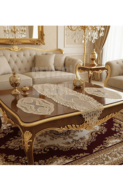 Çt Çeyizci Tekstil طقم طاولة قهوة لغرفة المعيشة مكون من 3 قطع، طقم مكون من 3 قطع