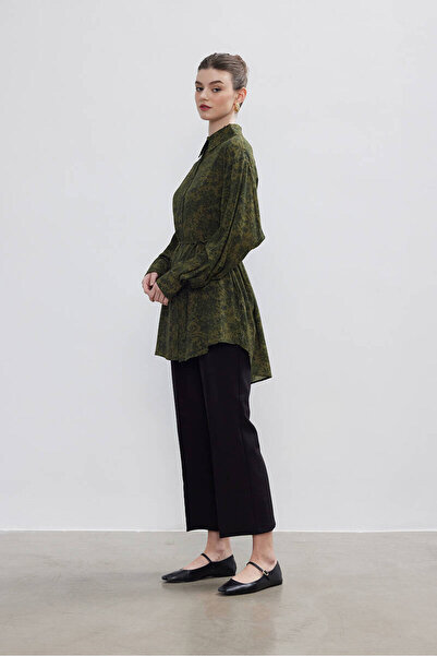 BE BLUE HAKİ FLORAL DESEN VINTAGE GÖMLEK