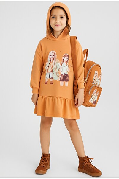 Moonstar Girl's Hooded Skirt Ruffled Bag Firozen Dress