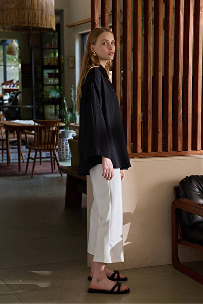 BE BLUE Μαύρο πουκάμισο μουσελίνας με μανίκια Kinomo