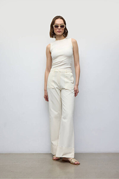 BE BLUE Ecru Thin Gabardine Pants