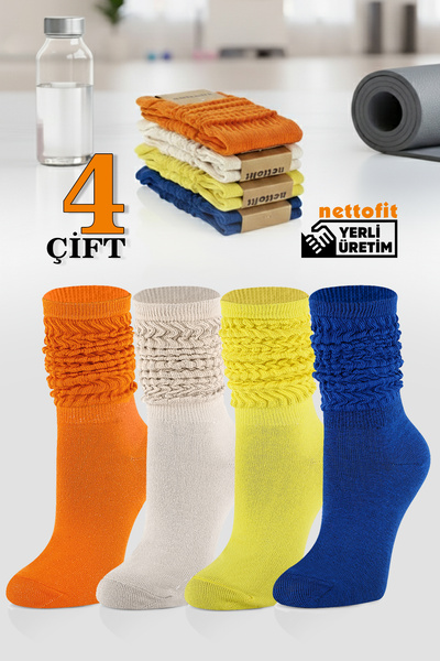 nettofit 4 Pairs Women's Seasonal Yoga Fitness Plates Sports and Aerobics Boot Socks