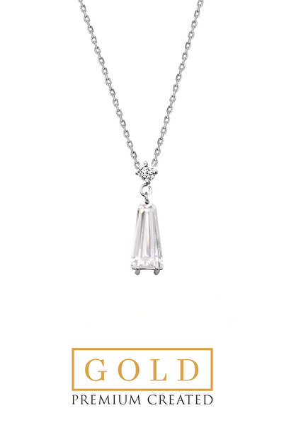So CHIC... Beyaz Altın Sertifikalı Premium Created Taşlı 42 Cm Trapez Kesim Kolye