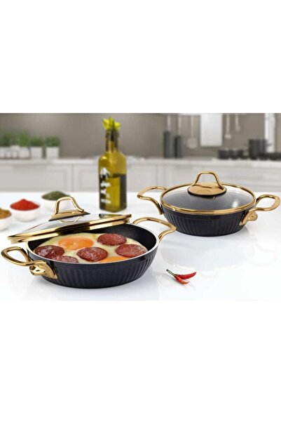 Lines Maya 4 Parça Granit Sahan Set Siyah-Altın