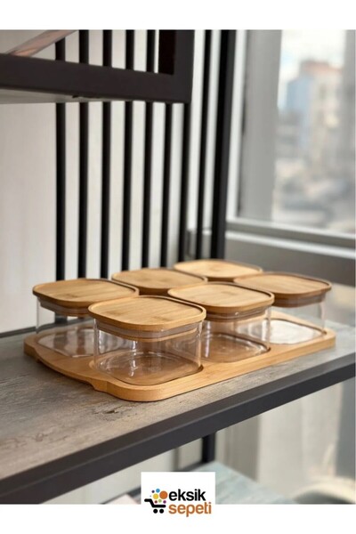 MİEN 6-Piece Glass Breakfast Set with Bamboo Lid 13 Pieces M-0003