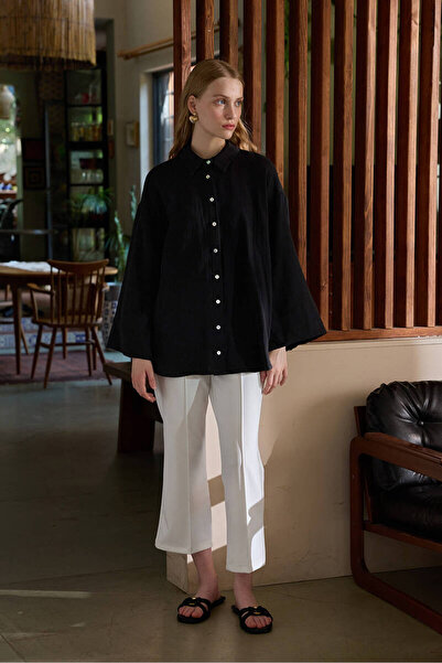 BE BLUE Μαύρο πουκάμισο μουσελίνας με μανίκια Kinomo