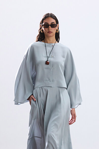 BE BLUE Dusty Blue Buttoned Modal Shirt