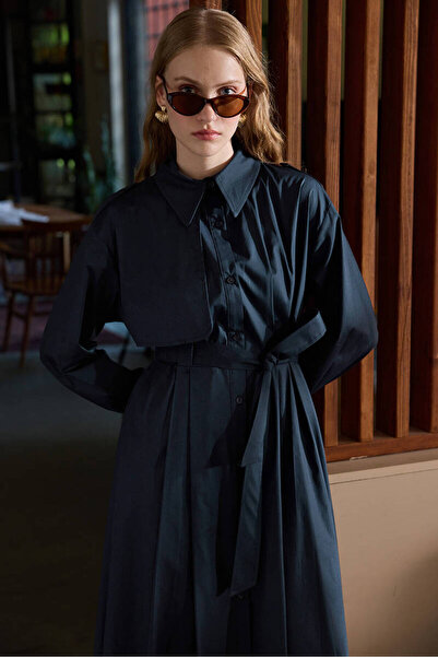 BE BLUE LACİVERT PAMUKLU TRENÇ ELBİSE