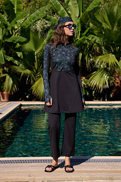 BE BLUE LİLYUM DESENLİ SURF MAYO ELBİSE