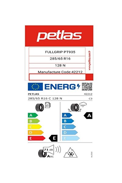 Petlas 285/65 R16 C TL 128N 10PR FULL PT935 Kamyonet Kış Lastiği (Üretim Tarihi:2025)
