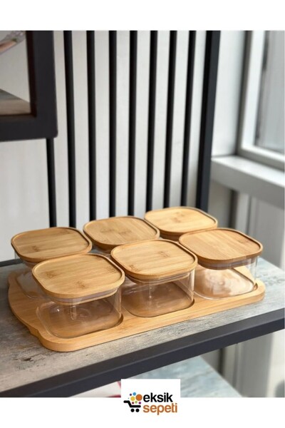 MİEN 6-Piece Glass Breakfast Set with Bamboo Lid 13 Pieces M-0003