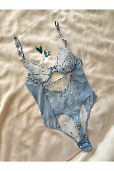 İNKO İÇ GİYİM Ολόσωμο φορμάκι με διάφανο κάτω μέρος με κουμπώματα και σχέδιο καρδιάς