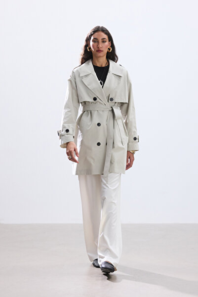 BE BLUE TAŞ ORTA BOY KUŞAKLI KLASİK TRENÇKOT