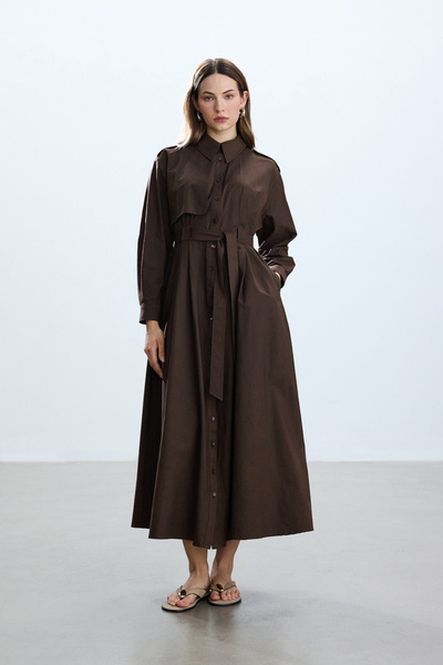 BE BLUE Βαμβακερό Aci Brown Trench Φόρεμα