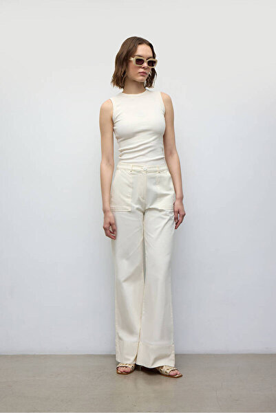 BE BLUE Ecru Thin Gabardine Pants
