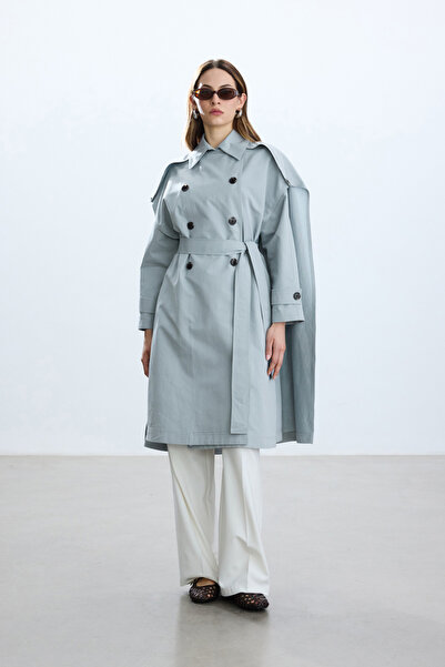 BE BLUE ΤΡΕΝΤΣΑΚΟΤ ΜΠΛΕ ΜΑΚΡΥ ΜΑΝΤΙΛΙ ΜΕ ΠΟΥΔΡΑ