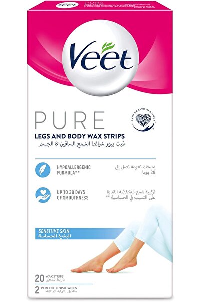 Veet Pure Legs & Body Wax Strips For Sensitive Skin – 20 Wax Strips