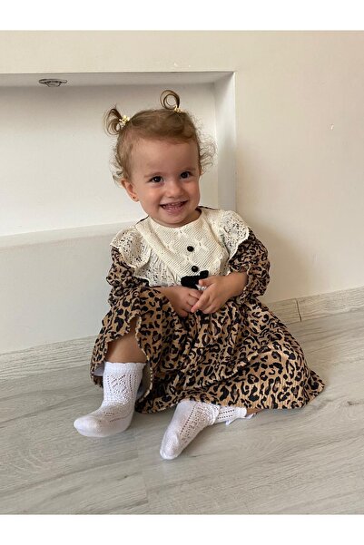 Tongs Baby Leopar desenli kadife elbise