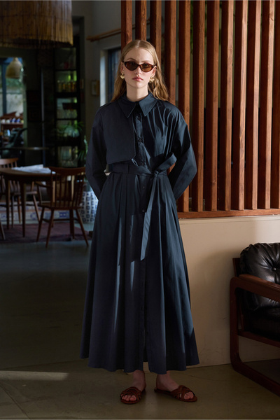 BE BLUE LACİVERT PAMUKLU TRENÇ ELBİSE