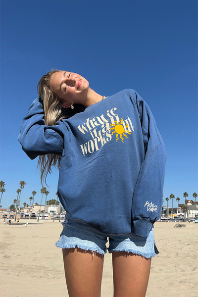 The Champ Clothing Oversize Unisex Crew Neck Sweat Blue – Ύφασμα Fleece 3 νημάτων, Άνετη εφαρμογή, Εκτύπωση Wildest Dreams