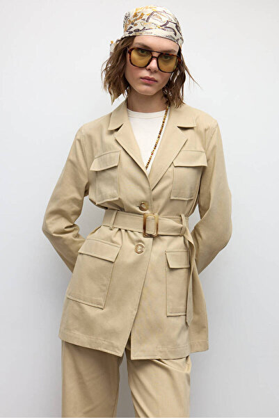 BE BLUE Sand Retro Belted Thin Gabardine Jacket