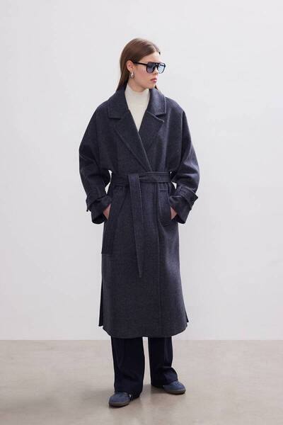 BE BLUE DARK BLUE DIAGONEL COTTON COAT