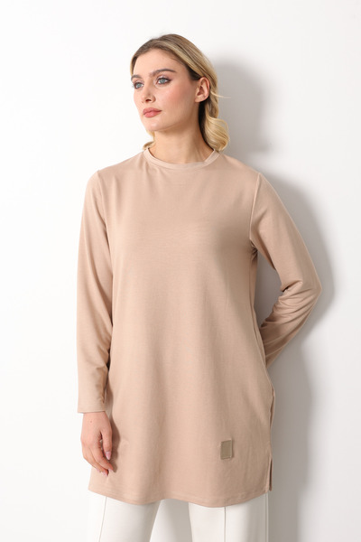 Linvey Kristal Bisiklet Yaka Armalı Uzun Tunik