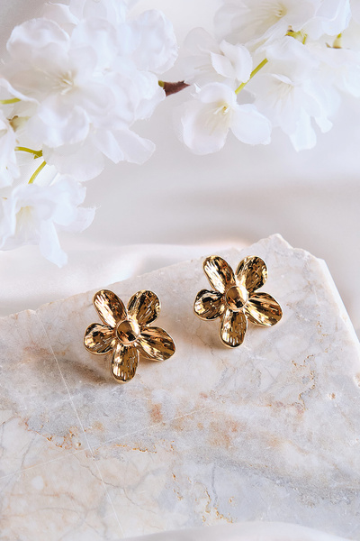 AURRARİ Altın Kaplama Papatya Parlak Küpe