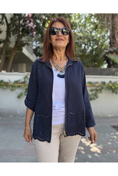 DenizEge Спідниця з гупюром, куртка на блискавці, синя