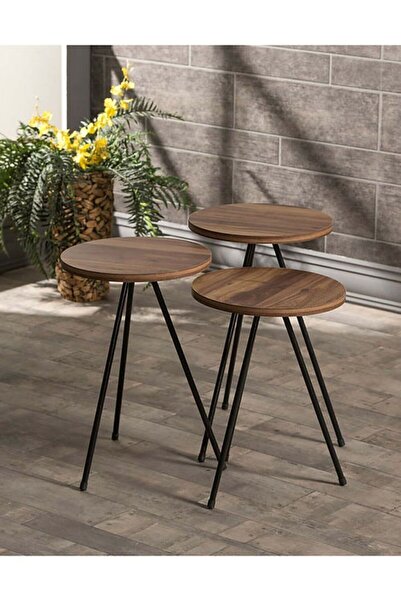 Golden Bark Serving Coffee Tables Set Of 3 Pieces, 34CM, Add Elegance To Your Home -  BROWN/BLACK