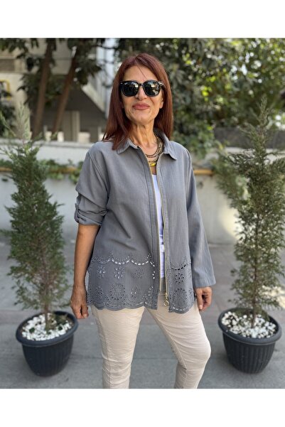 DenizEge Φούστα με γκρι μπουφάν με φερμουάρ από γκουπέρ