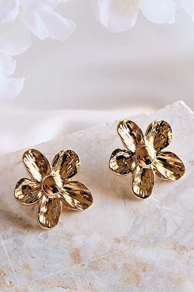 AURRARİ Altın Kaplama Papatya Parlak Küpe