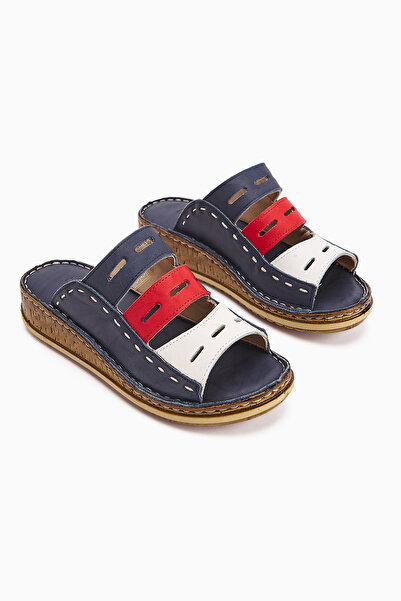 Jilberto Справжня шкіра Joelle Синьо-червоно-білі Комфортні лазерні жіночі капці