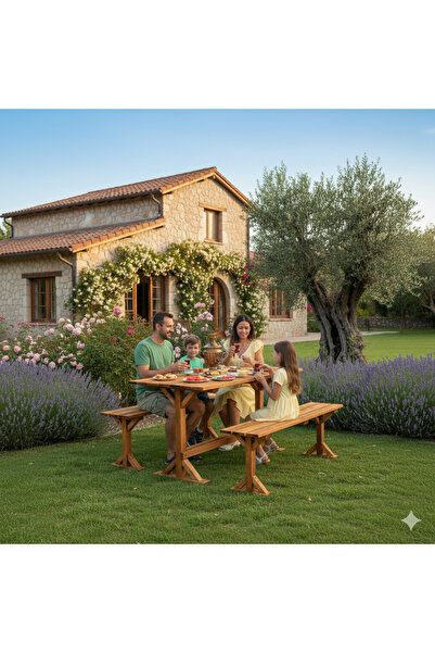 KARAS AHŞAP MASİF AHŞAP BAHÇE MASA TAKIMI