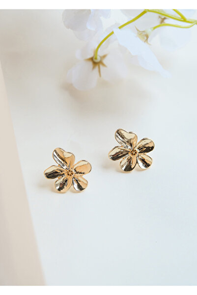 AURRARİ Gold Minimal Çiçek Küpe