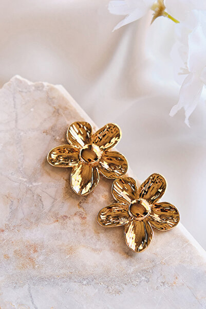 AURRARİ Altın Kaplama Papatya Parlak Küpe