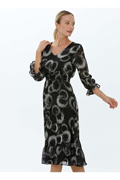 Selen V Yaka Emprime Siyah Standart Kadın Elbise 22KSL7200