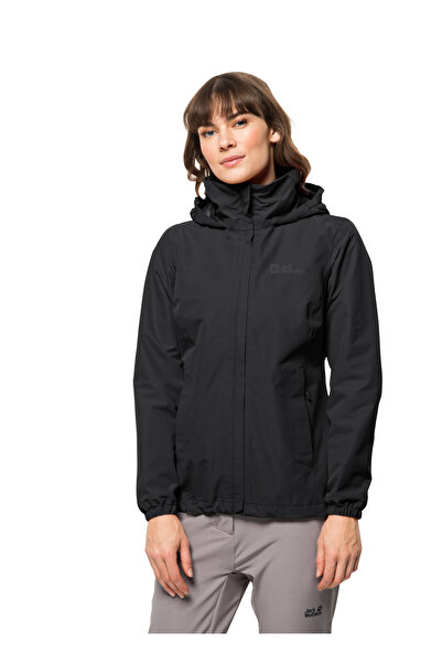 Jack Wolfskin Black Women's Hooded Zip Jacket 1111202-6000 Stormy Point 2L Jkt W