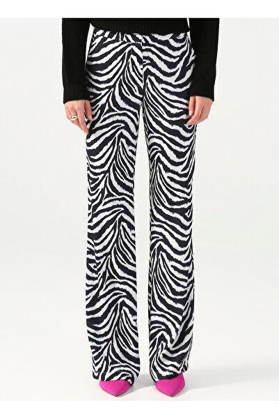 Fabrika Normal Bel Geniş Fit Siyah - Beyaz Kadın Pantolon YMN-28