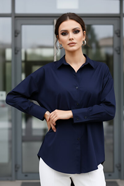 PASTELASTORE Синя 96% бавовна Еластична поплін Жіноча сорочка 1163