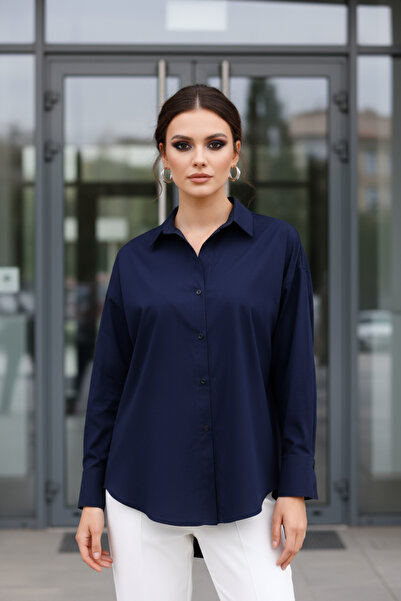 PASTELASTORE Синя 96% бавовна Еластична поплін Жіноча сорочка 1163