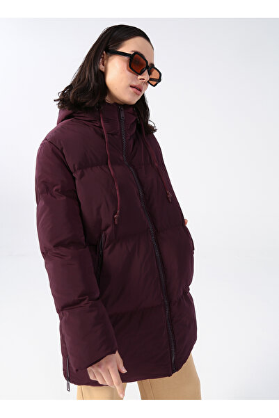 Fabrika Kapüşonlu Oversize Mürdüm Kadın Mont BASE
