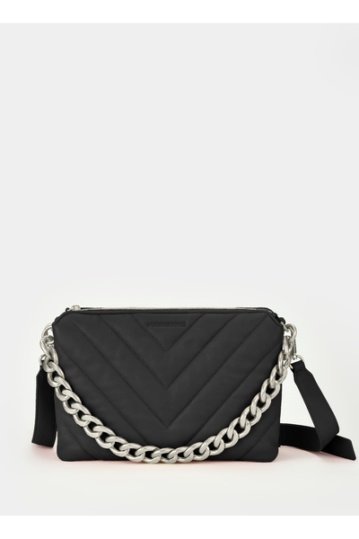 Les Visionnaires Siyah Deri Kadın Fermuarlı Omuz Çantası VERA QLN1001