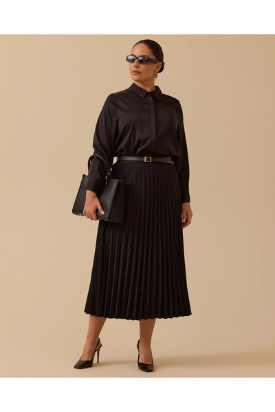 Gala-Xi Plus Size Flexible Waist Pleated Basic Skirt