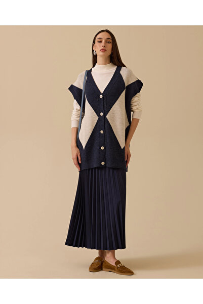 Genel Markalar Blok Geçişli Düğmeli Triko Hırka