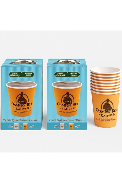 OSMAN BEY KAHVESİ 10 SANİYEDE HAZIR TÜRK KAHVESİ 20'lu paket- 20 adet kahve bardagı hediyedir. AZ ŞEKERLİ