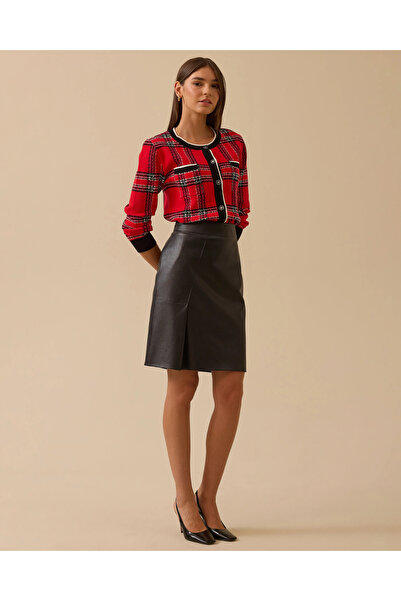 SEÇİL Faux Leather Skirt with Slit Detail